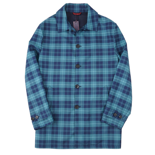 Isaia Tartan Aqua Fabric Overcoat - Top Shelf Apparel