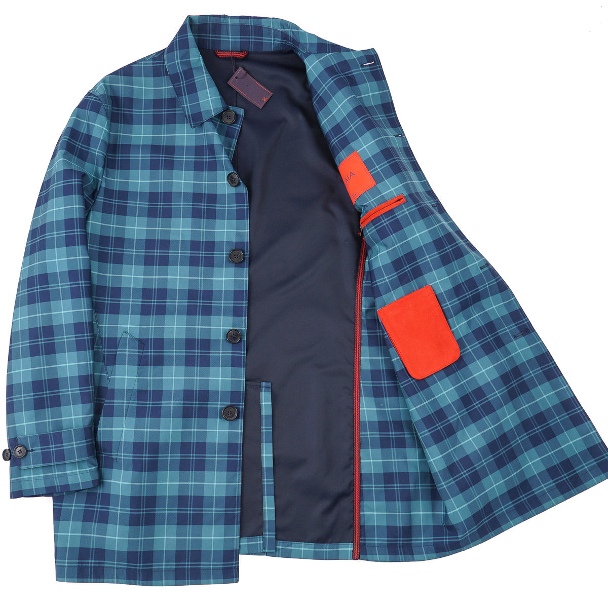 Isaia Tartan Aqua Fabric Overcoat - Top Shelf Apparel