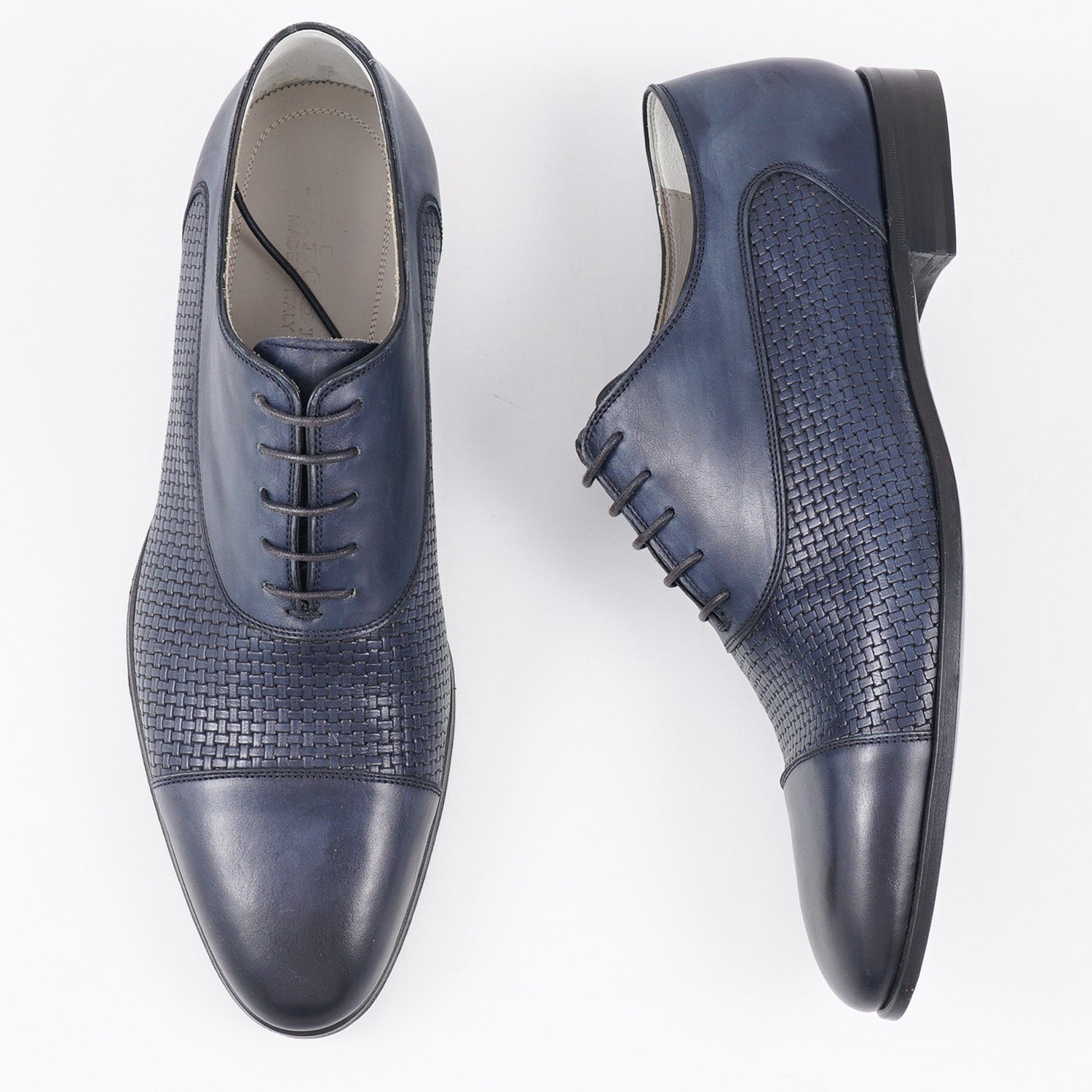 Kiton Navy Blue Woven Leather Oxford - Top Shelf Apparel