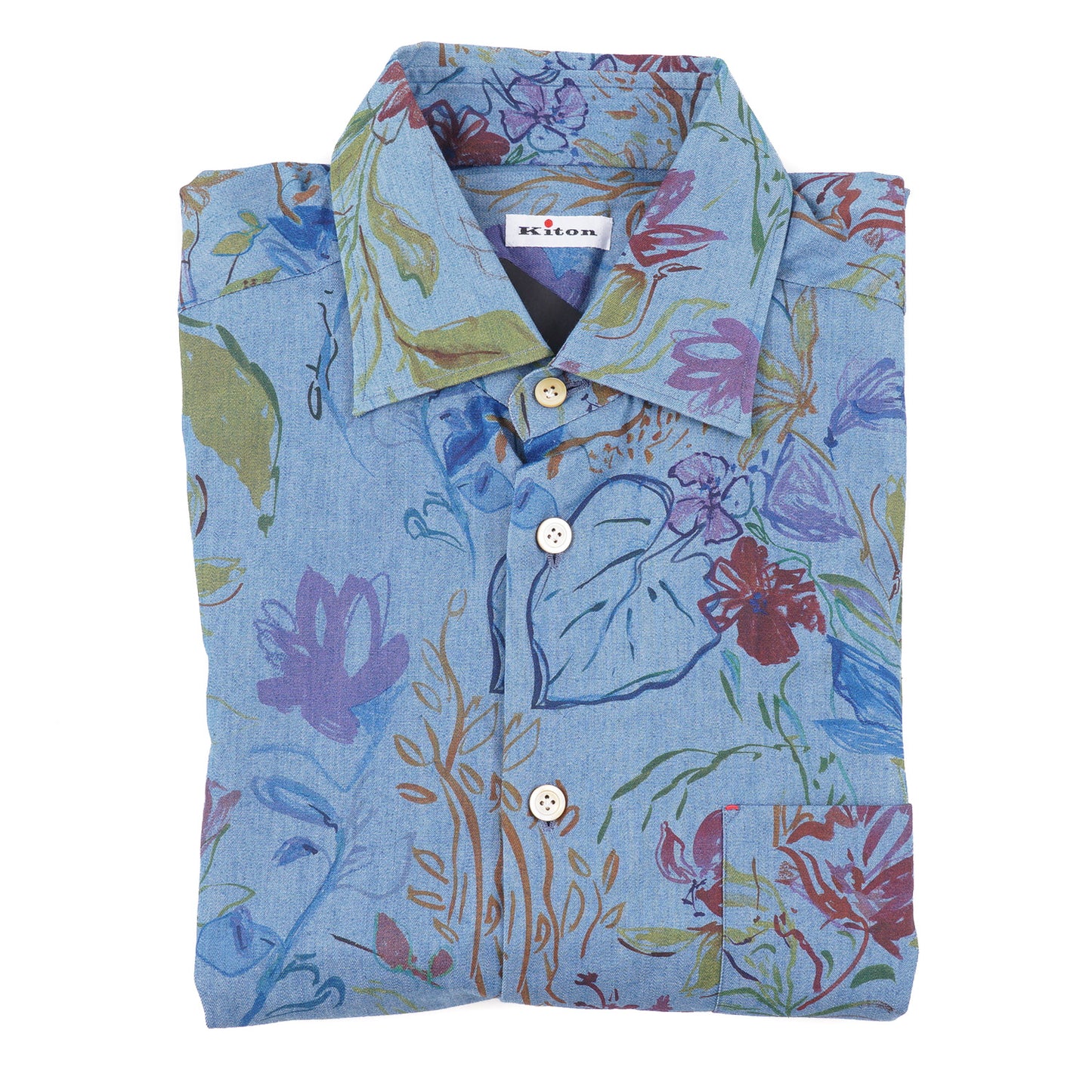 Kiton Floral Print Chambray Cotton Shirt - Top Shelf Apparel