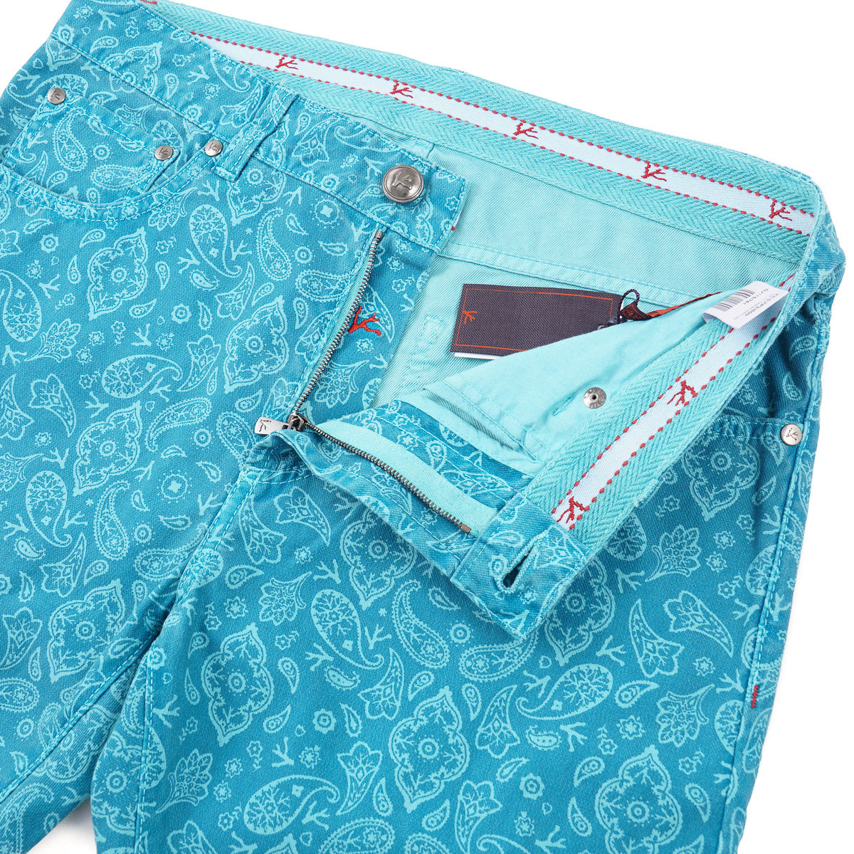 Isaia Slim-Fit Printed Denim Jeans