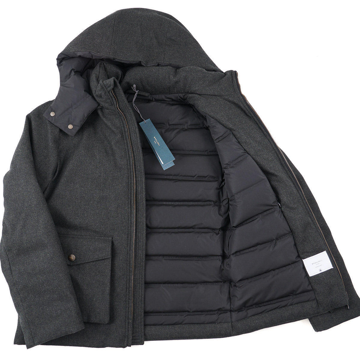 Boglioli Flannel Wool Hooded Down Jacket