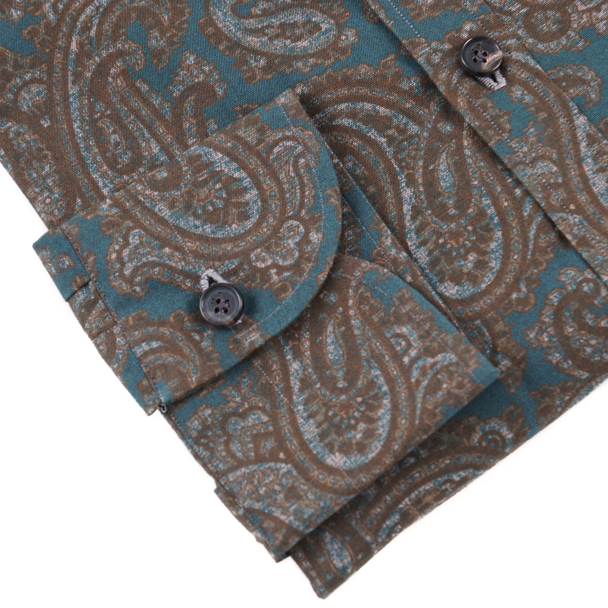 Isaia Paisley Printed Cotton Shirt