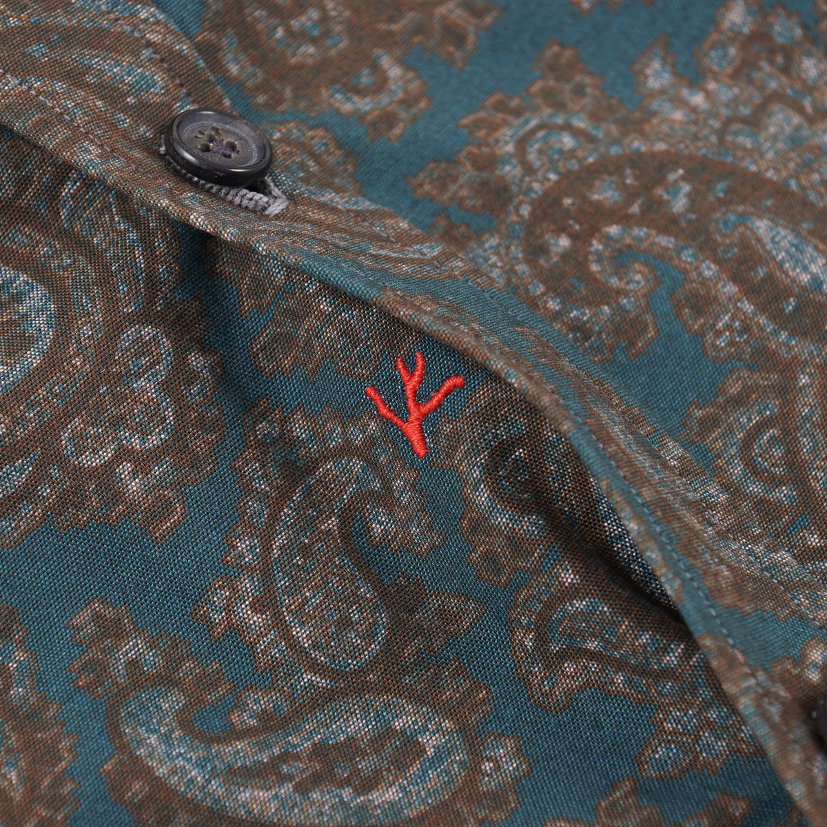 Isaia Paisley Printed Cotton Shirt