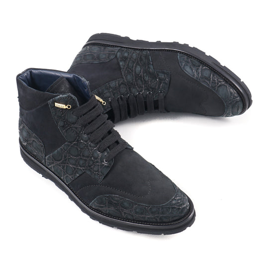 Zilli Crocodile and Nubuck Calf Ankle Boots - Top Shelf Apparel