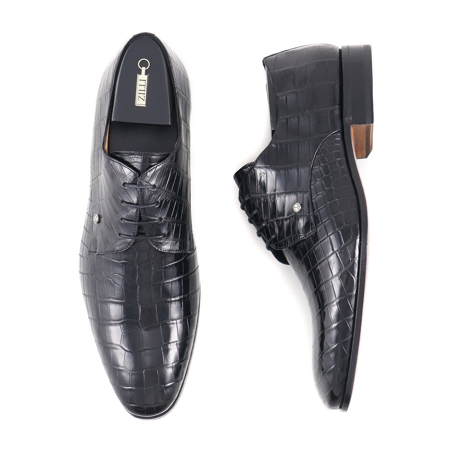 Zilli Black Full Crocodile Derby - Top Shelf Apparel