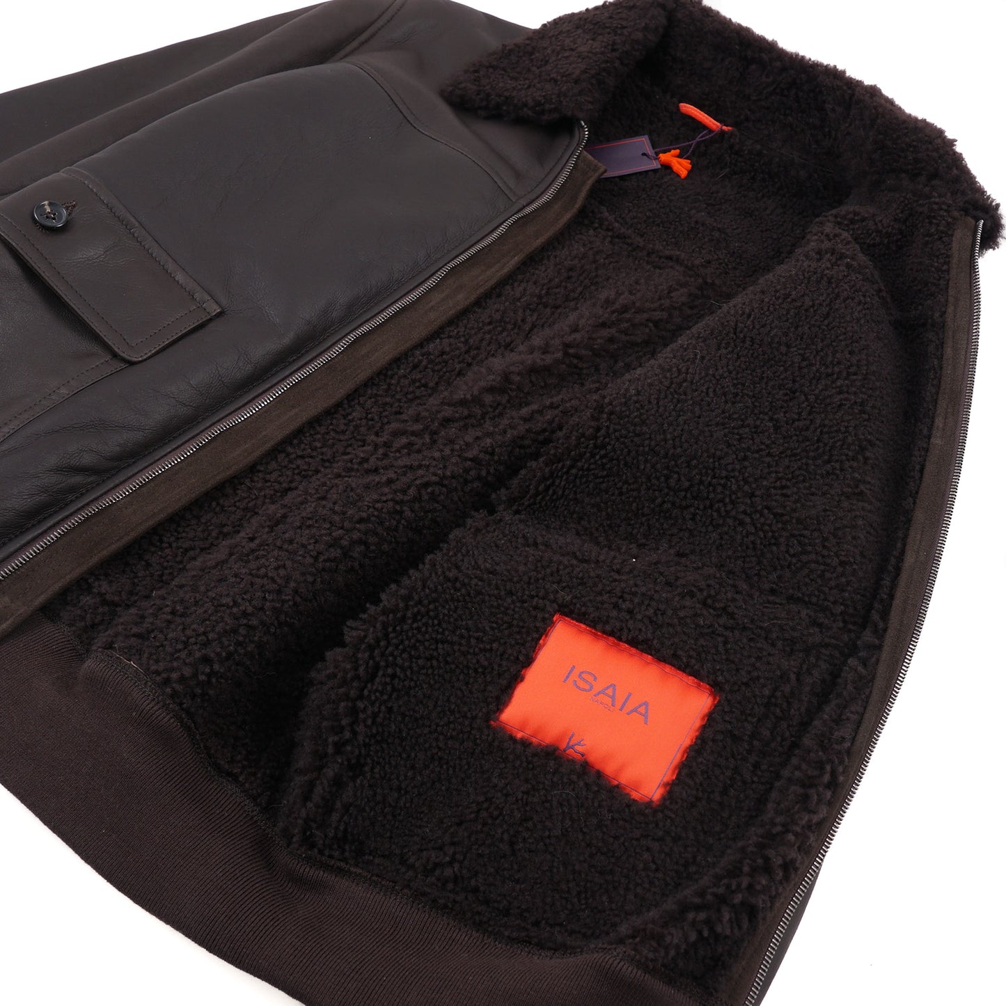 Isaia Shearling Leather Bomber Jacket - Top Shelf Apparel