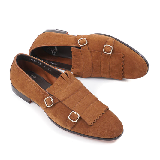 Santoni Suede Double-Buckle Loafers - Top Shelf Apparel