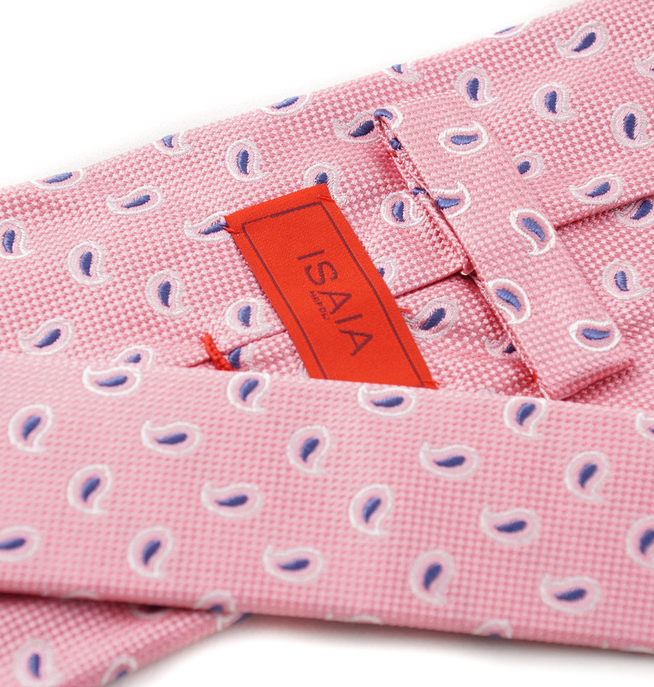 Isaia Pink and Blue Paisley 7-Fold Silk Tie - Top Shelf Apparel