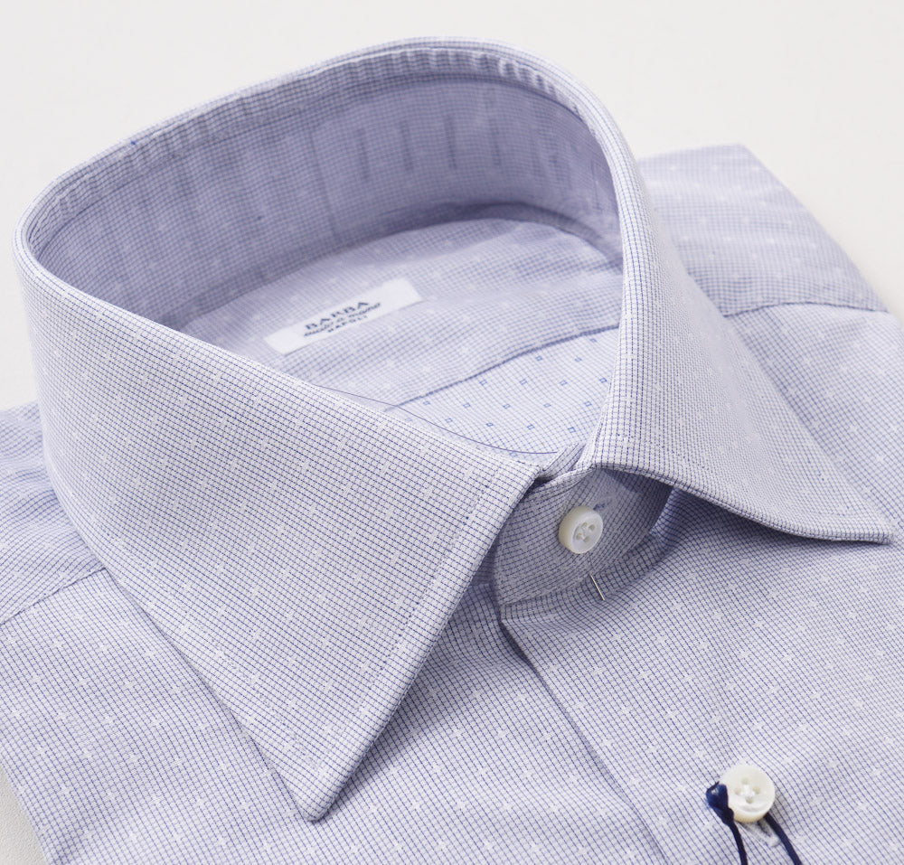 Barba Cotton Shirt in Blue and White Micro Jacquard - Top Shelf Apparel