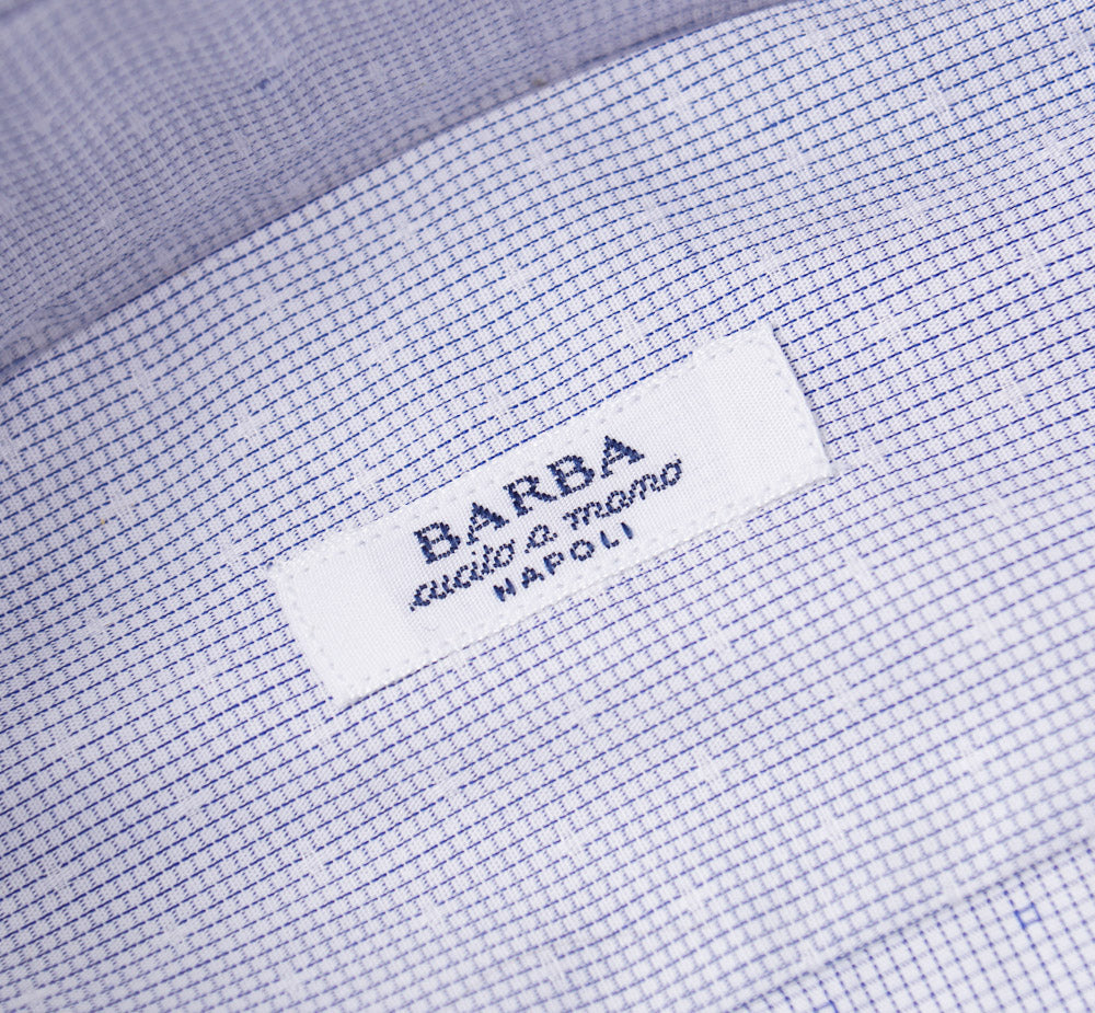 Barba Cotton Shirt in Blue and White Micro Jacquard - Top Shelf Apparel