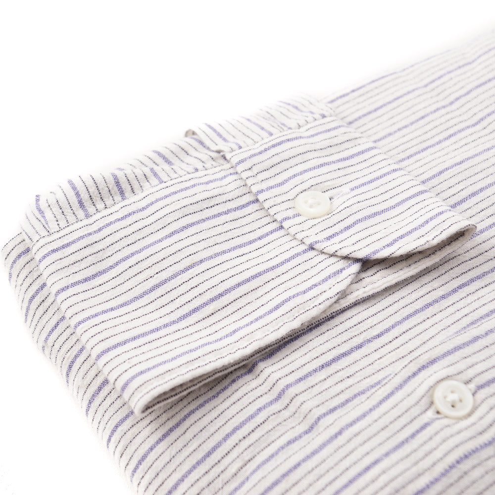 Boglioli Slim-Fit Cotton Shirt in Ivory and Blue Stripe - Top Shelf Apparel