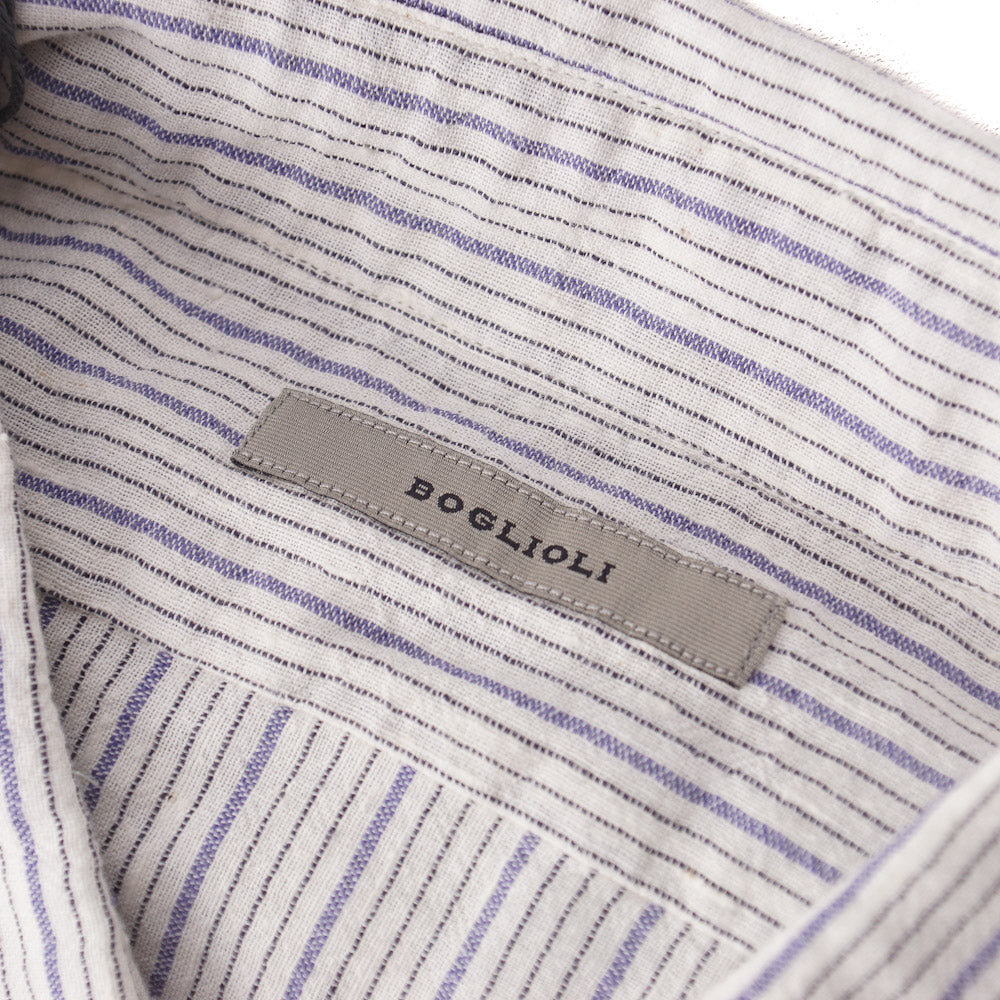 Boglioli Slim-Fit Cotton Shirt in Ivory and Blue Stripe - Top Shelf Apparel