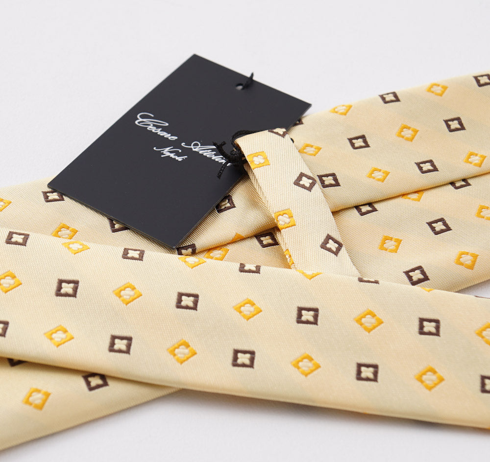 Cesare Attolini Yellow Jacquard Silk Tie - Top Shelf Apparel