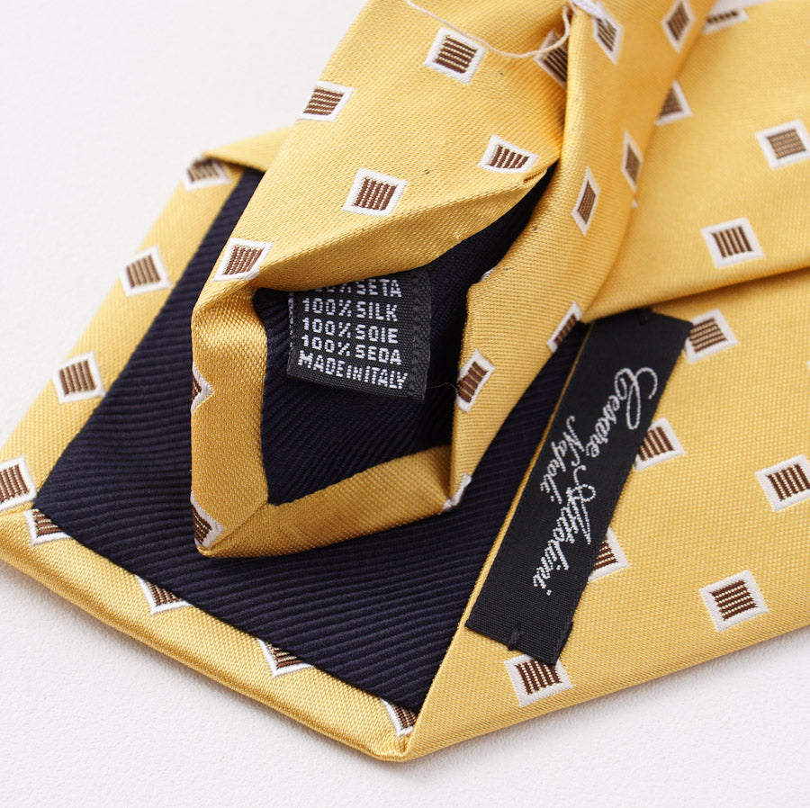 Cesare Attolini Yellow Jacquard Silk Tie - Top Shelf Apparel