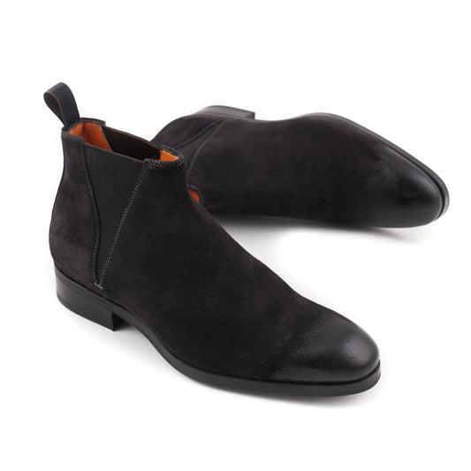 Santoni Chelsea Boot in Black Waxed Suede - Top Shelf Apparel