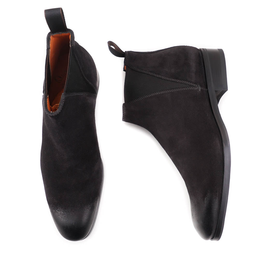 Santoni Chelsea Boot in Black Waxed Suede - Top Shelf Apparel