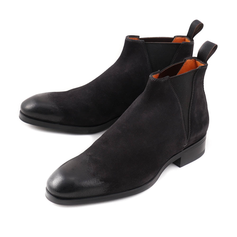 Santoni Chelsea Boot in Black Waxed Suede - Top Shelf Apparel