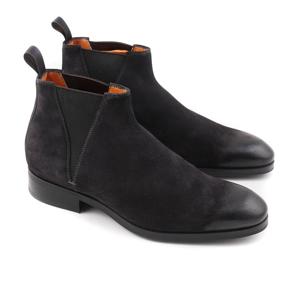 Santoni Chelsea Boot in Black Waxed Suede - Top Shelf Apparel