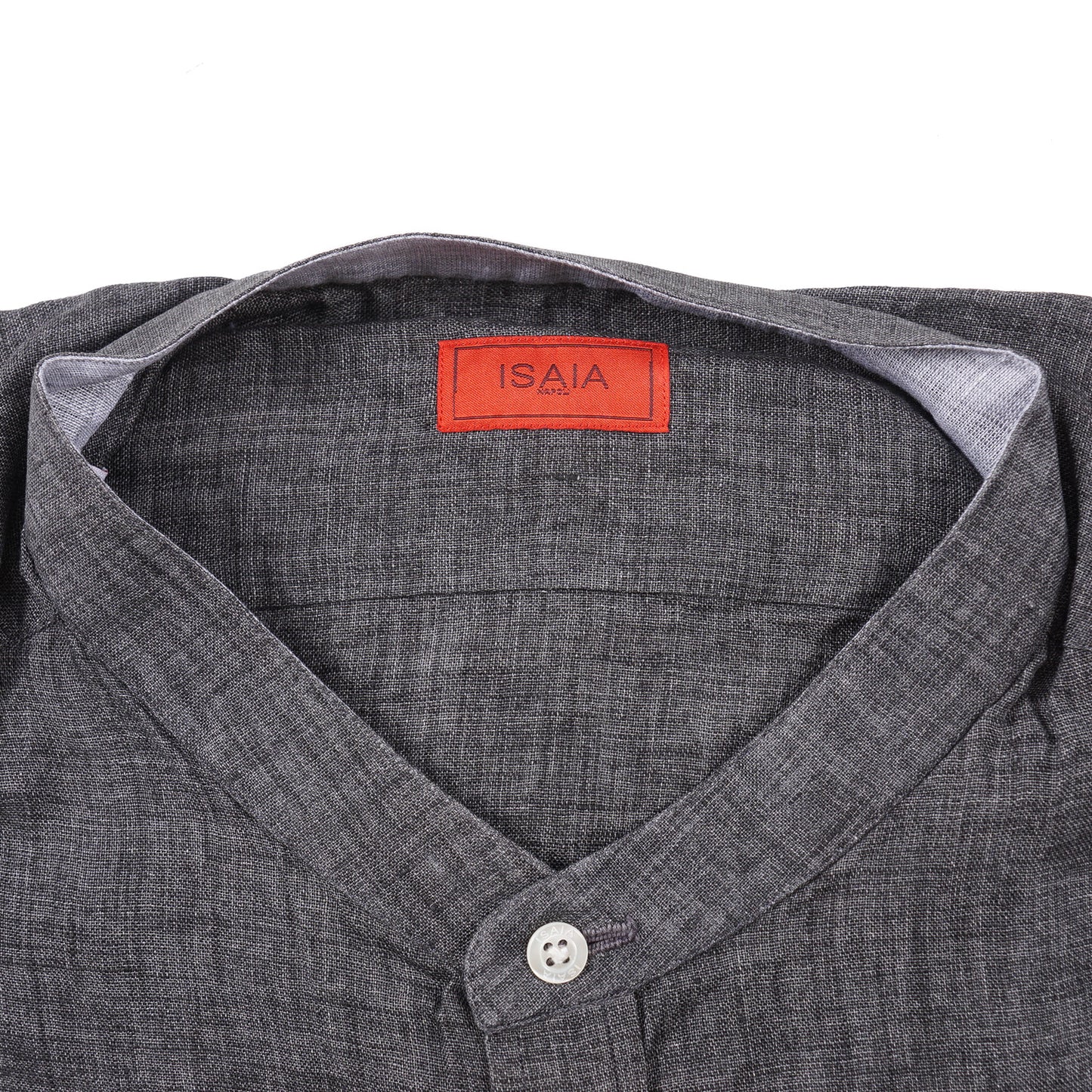 Isaia Woven Linen Shirt with Band Collar - Top Shelf Apparel
