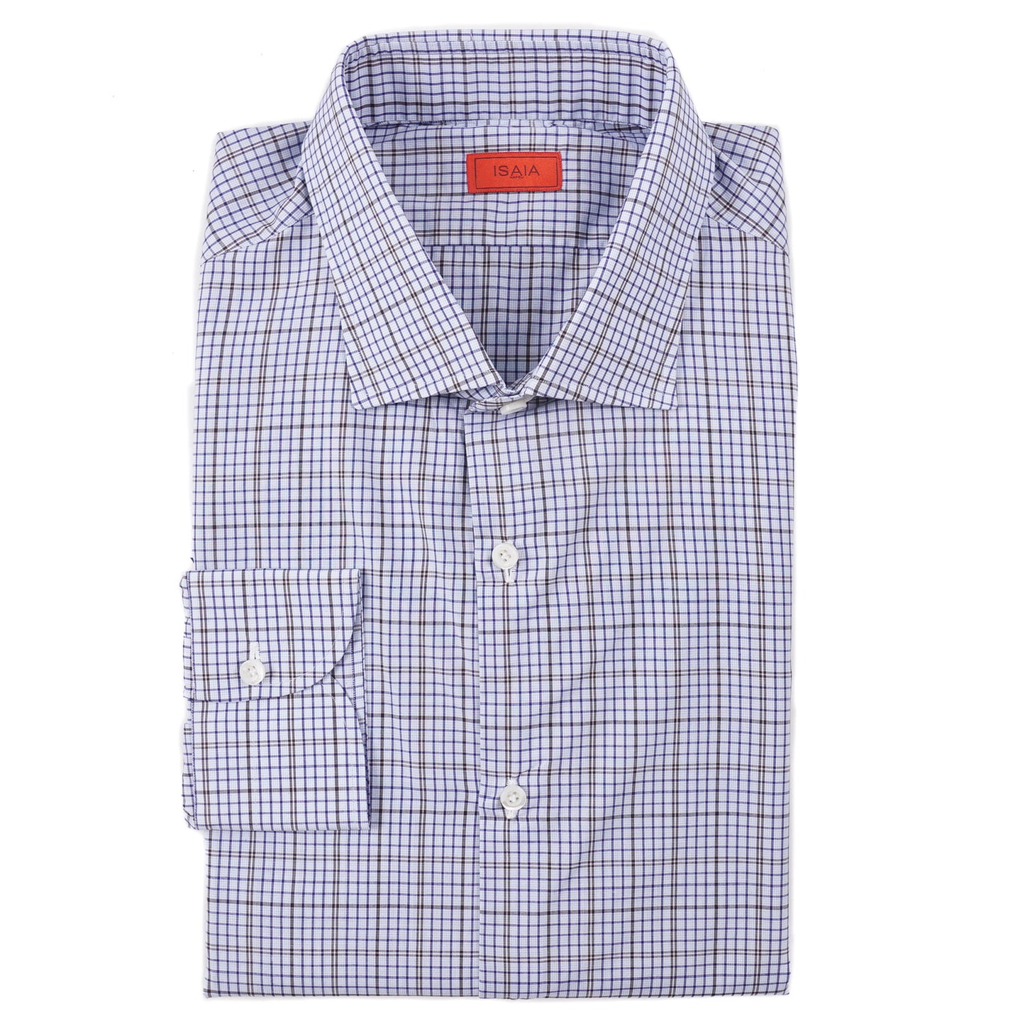 Isaia Slim-Fit Blue Check Cotton Dress Shirt - Top Shelf Apparel