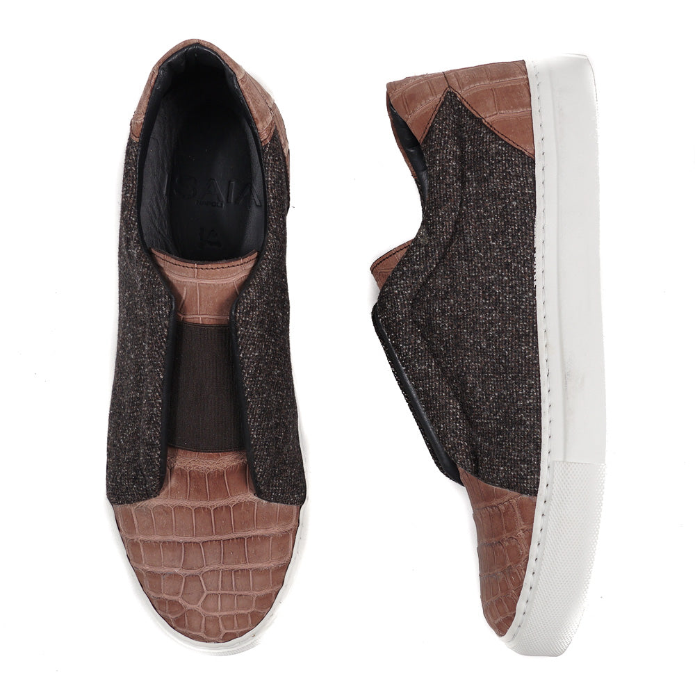 Isaia Crocodile and Wool Slip-On Sneakers - Top Shelf Apparel