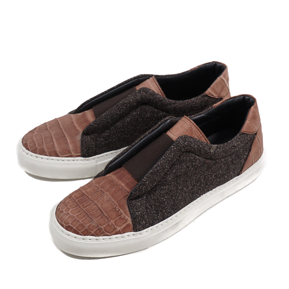 Isaia Crocodile and Wool Slip-On Sneakers - Top Shelf Apparel