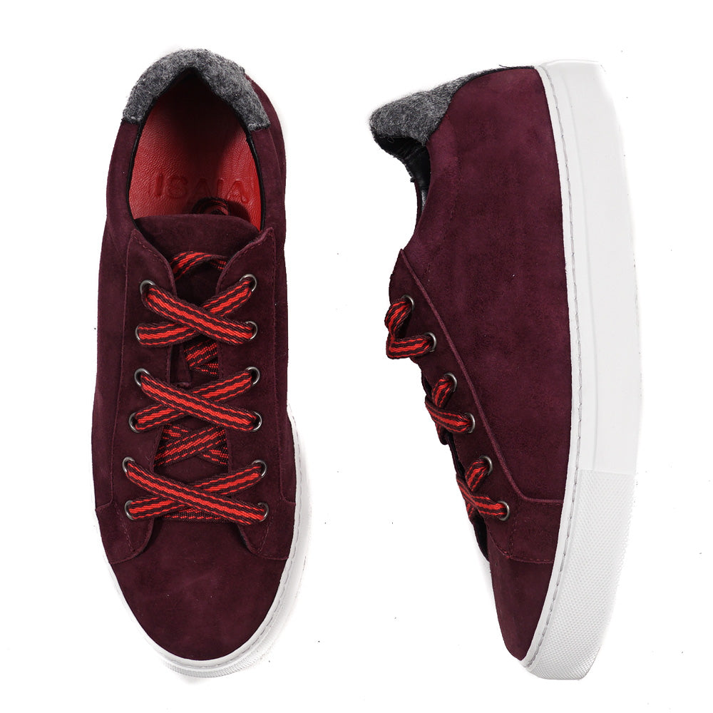 Isaia Burgundy Calf Suede Sneakers - Top Shelf Apparel