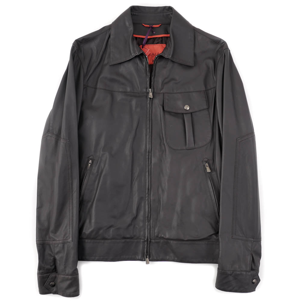 Isaia Flight Jacket in Dark Gray Leather Top Shelf Apparel