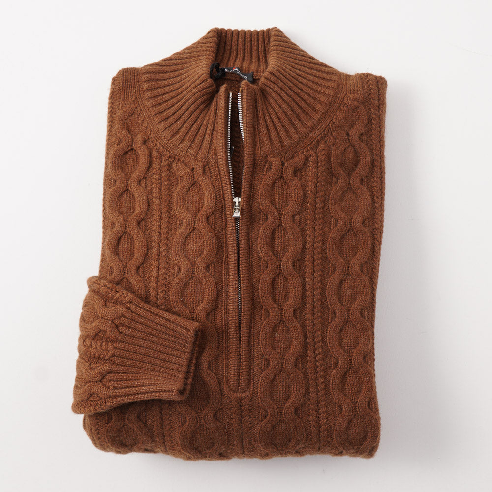 Kiton Cable Knit Regal Cashmere Sweater in Caramel - Top Shelf Apparel