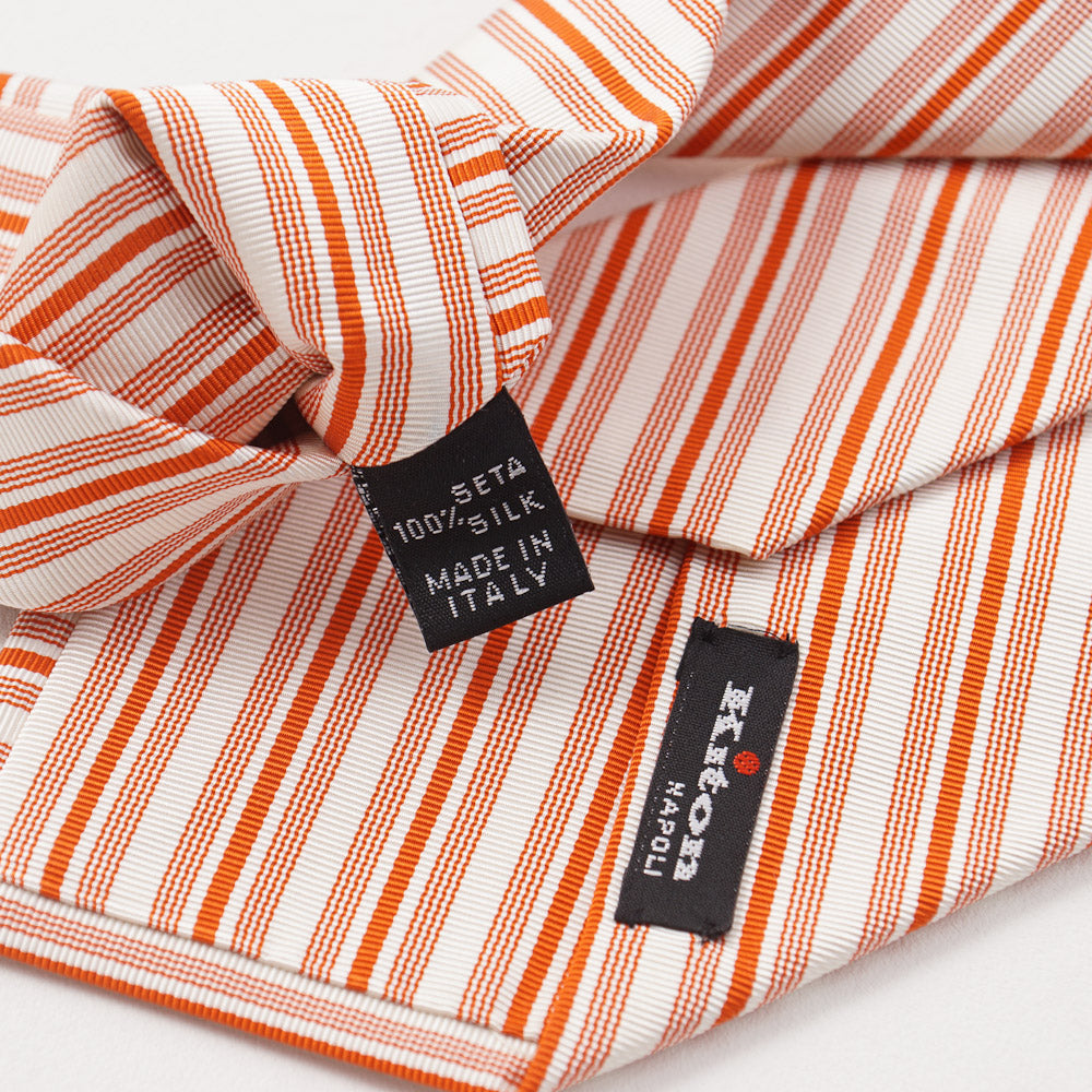 Kiton Orange Ribbon Stripe Silk Necktie - Top Shelf Apparel