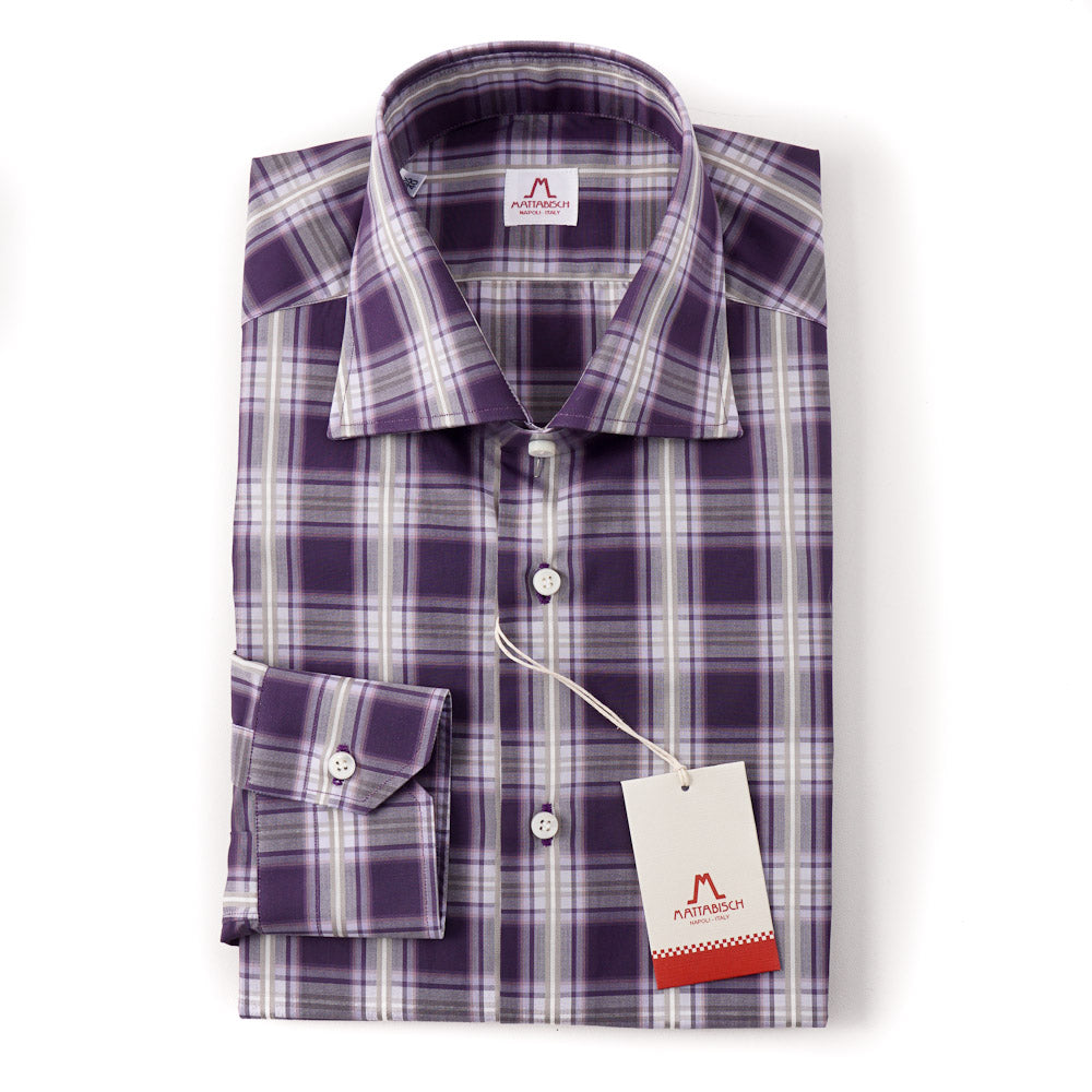Mattabisch Cotton Shirt in Plum Purple Check - Top Shelf Apparel