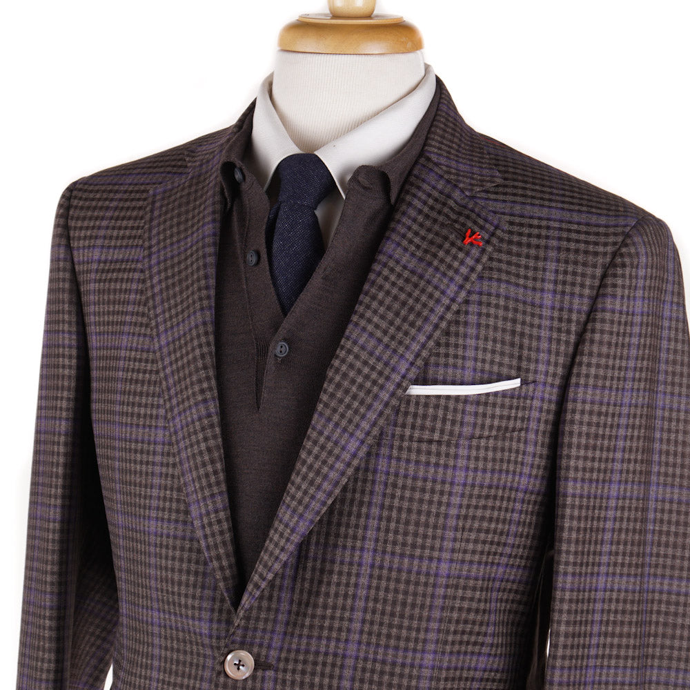 Isaia Brown and Violet Check 140s Wool Sport Coat - Top Shelf Apparel