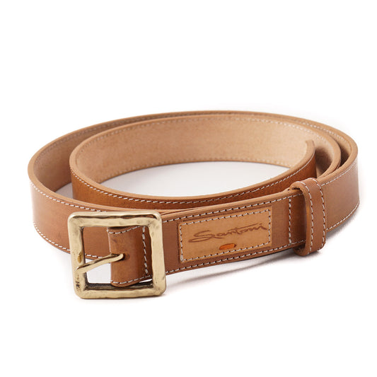 Santoni Natural Tan Leather Belt with Gold Buckle - Top Shelf Apparel