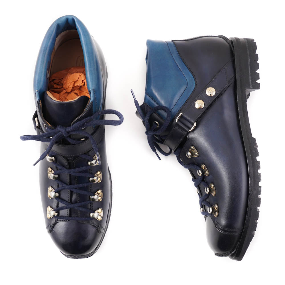 Santoni Calf Leather Hiking Boots in Navy Blue - Top Shelf Apparel