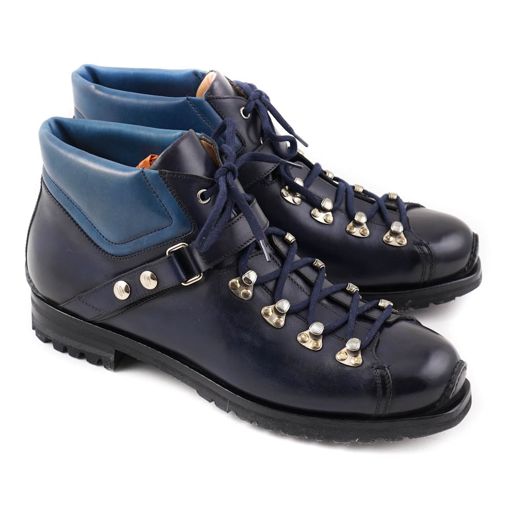 Santoni Calf Leather Hiking Boots in Navy Blue - Top Shelf Apparel