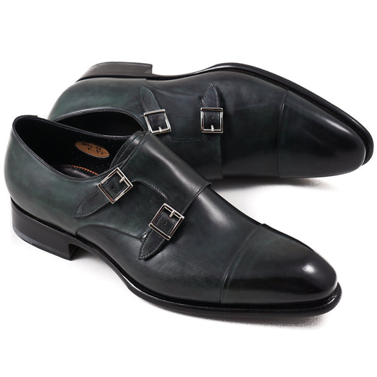 Santoni Double-Buckle Monk Strap in Dark Green - Top Shelf Apparel