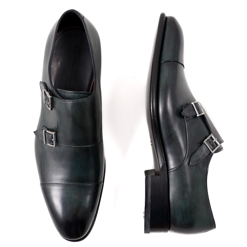 Santoni Double-Buckle Monk Strap in Dark Green - Top Shelf Apparel
