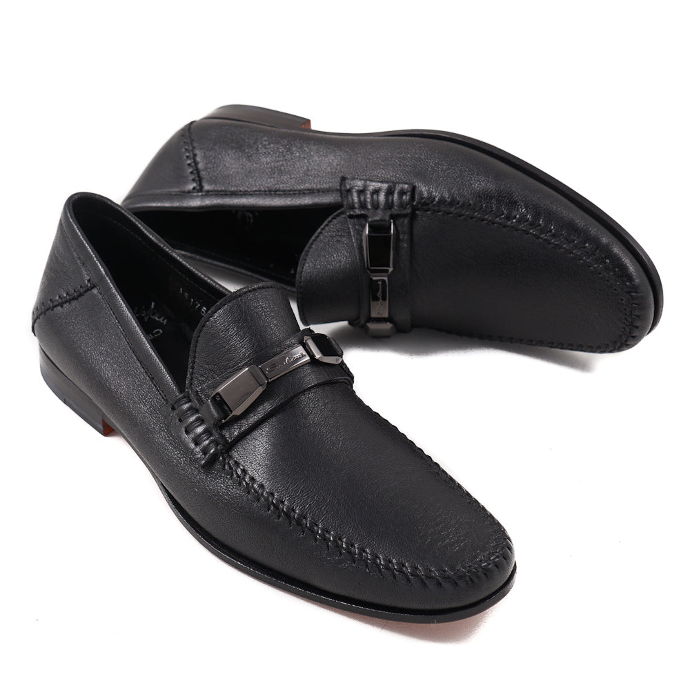 Santoni Soft Leather Loafers in Black - Top Shelf Apparel