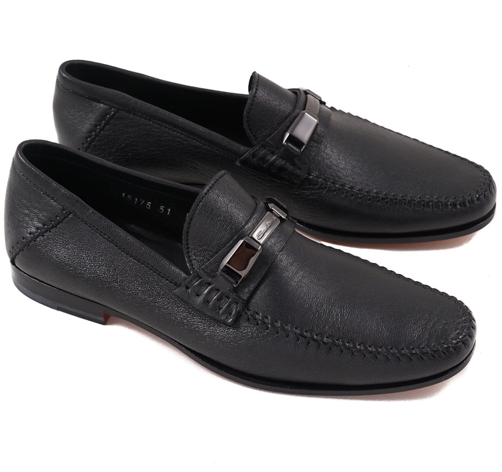 Santoni Soft Leather Loafers in Black - Top Shelf Apparel