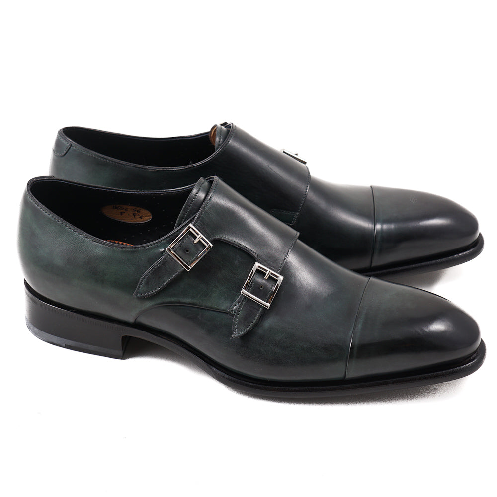 Santoni Double-Buckle Monk Strap in Dark Green - Top Shelf Apparel