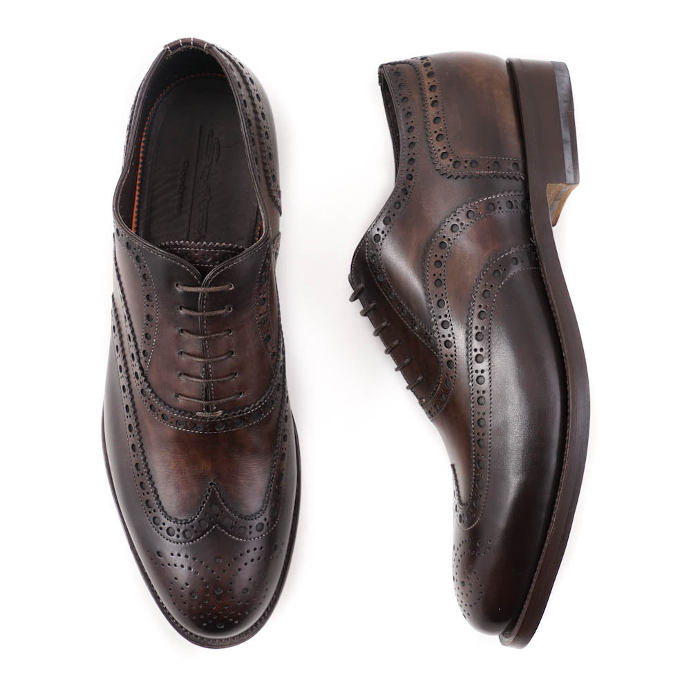 Santoni Wingtip Brogue in Antiqued Brown - Top Shelf Apparel