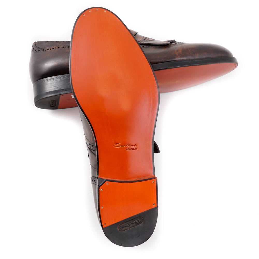 Santoni Brogued Monk Strap in Dark Brown - Top Shelf Apparel