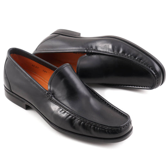 Santoni Black Leather Venetian Loafers - Top Shelf Apparel
