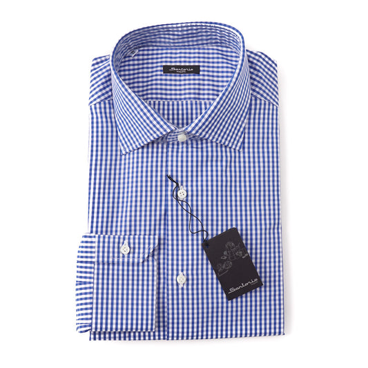 Sartorio Cotton Shirt in Blue Gingham Check - Top Shelf Apparel