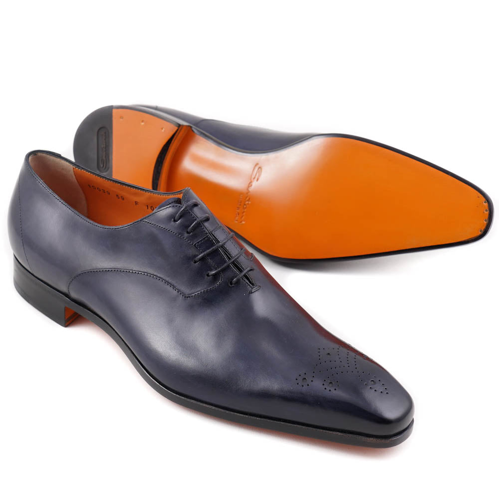 Santoni Medallion-Tip Oxford in Navy Blue - Top Shelf Apparel