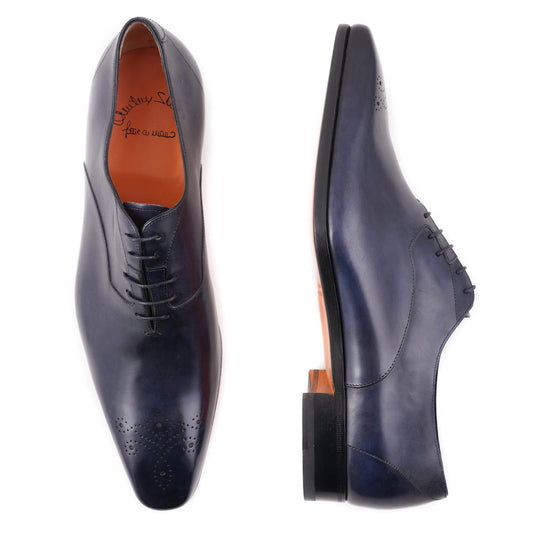 Santoni Medallion-Tip Oxford in Navy Blue - Top Shelf Apparel