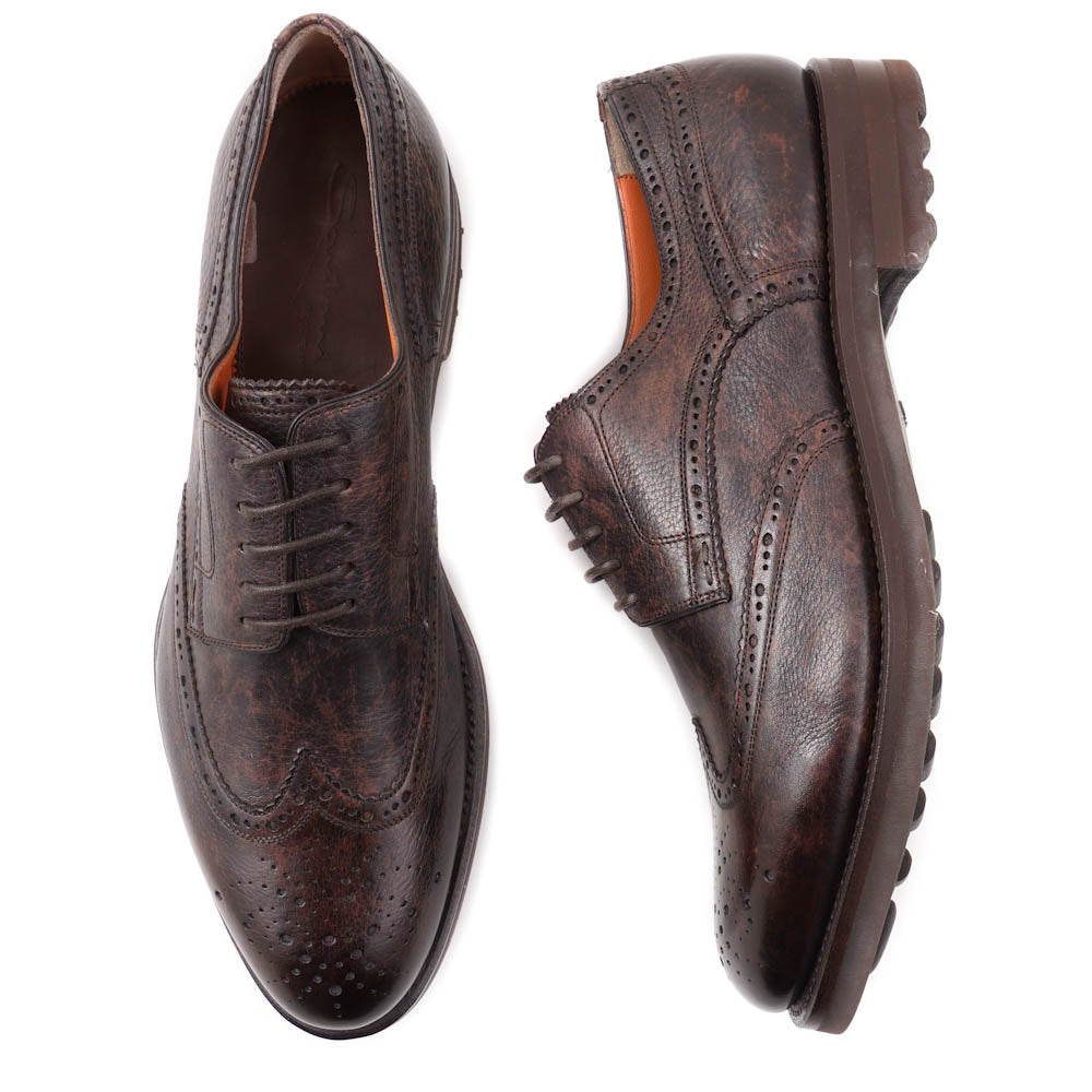 Santoni Wingtip Derby in Antiqued Brown - Top Shelf Apparel