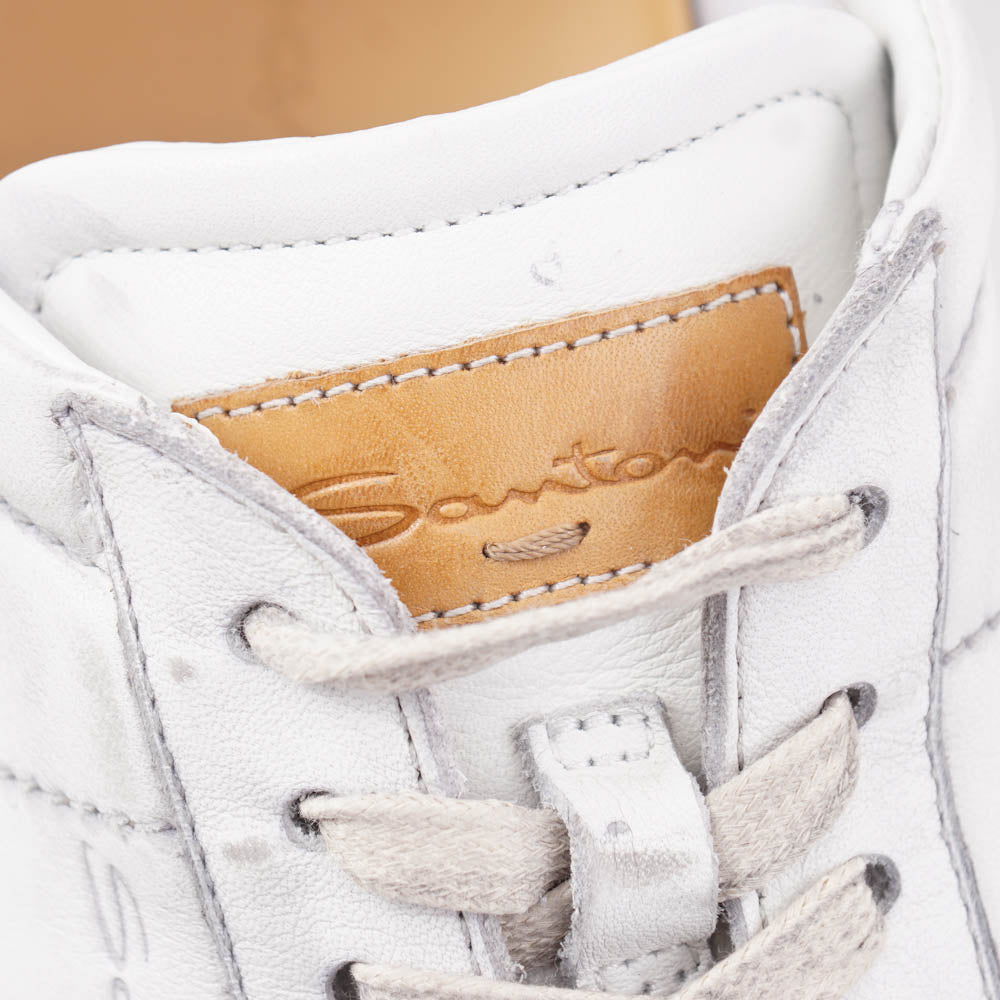 Santoni White and Blue Vintage-Look Sneakers - Top Shelf Apparel