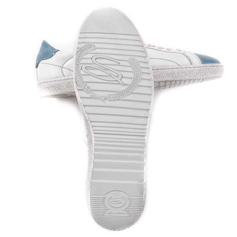 Santoni White and Blue Vintage-Look Sneakers - Top Shelf Apparel